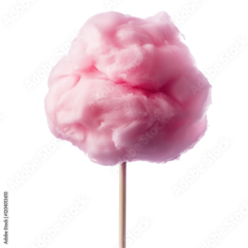 Pink cotton candy on stick isolated on transparent background