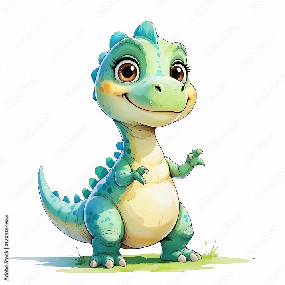 Fototapeta premium Watercolor cute dinosaur on white background. Animal for children's book, nursery decor, and birthday party.