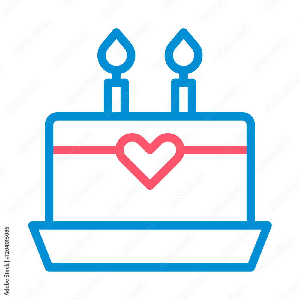 Birthday cake with two candles and heart. Concept of celebration, love, and anniversary. Birthday cake with two candles and heart. Concept of celebration, love, and anniversary.
