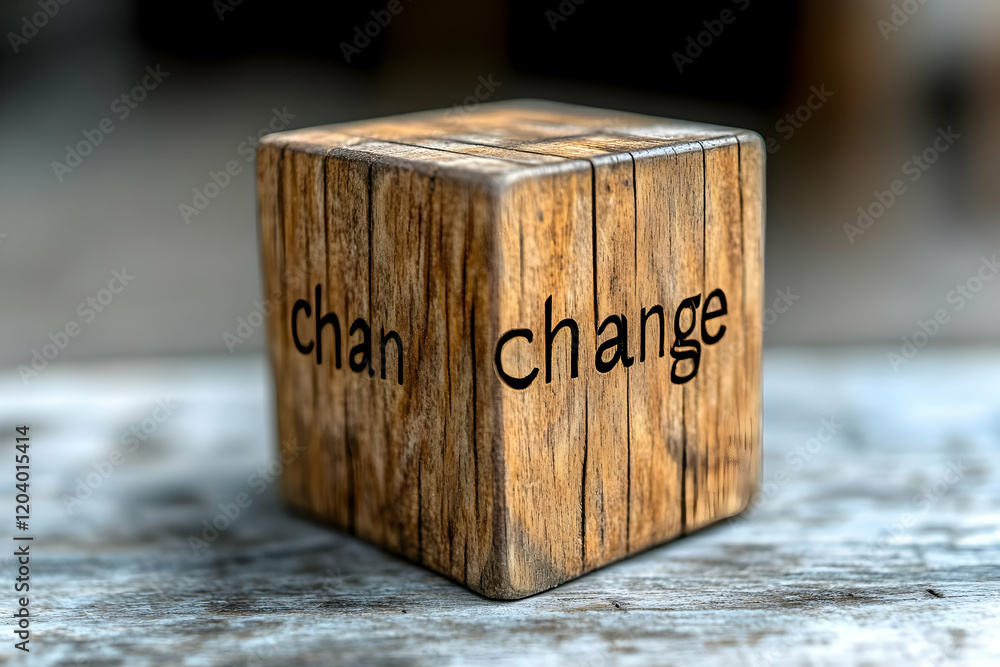 Wooden Cube with the Word Change: Symbol of Transformation and Growth Wooden Cube with the Word Change: Symbol of Transformation and Growth