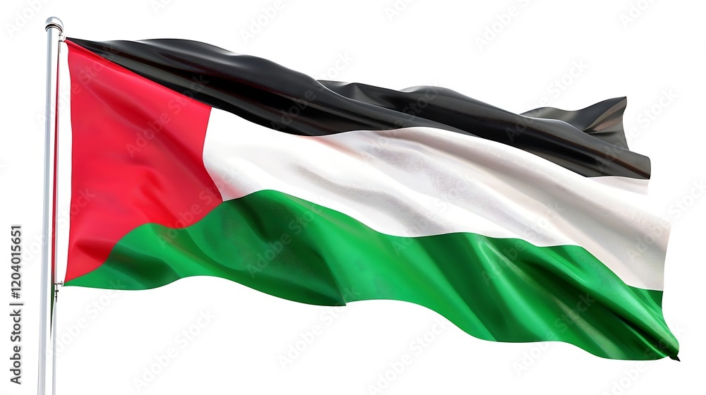 Obraz premium Palestine National Flag, Flying in the Wind Isolated on White Background