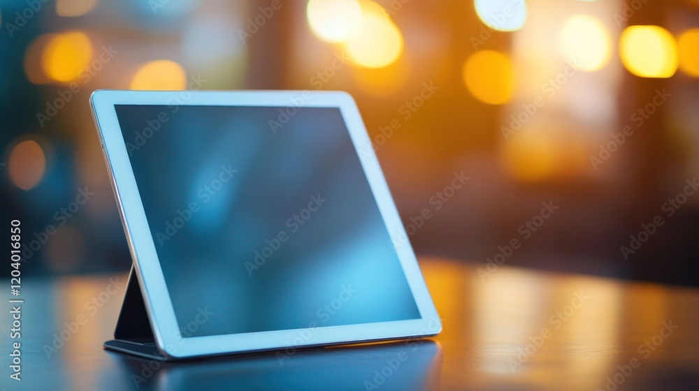 Tablet display cafe bokeh background mockup Tablet display cafe bokeh background mockup