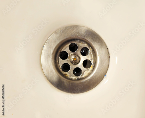 Close-up of draining water in a washbasin.
