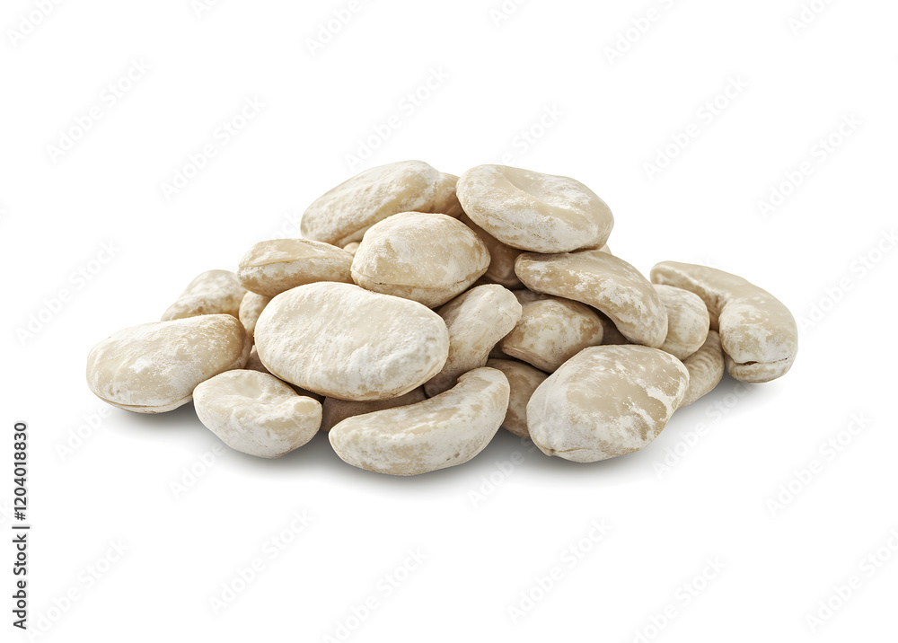 Obraz premium A close-up shot of a pile of raw cashew nuts on a white background. Perfect for food-related designs, healthy lifestyle concepts, and culinary presentations.