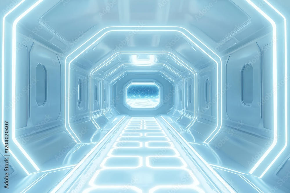 Futuristic corridor with glowing blue lights. Futuristic corridor with glowing blue lights.