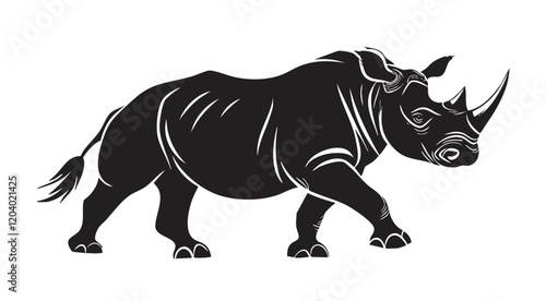 A black rhino with a horn on its head
