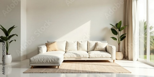 Serene Minimalist Living Room with Sectional Sofa and Natural Light