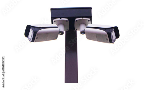 Closed-circuit camera, small CCTV isolated on cut out PNG or transparent background. Record events such as traffic accidents. Also prevent thief. Modern technology is widely. Safety protection.