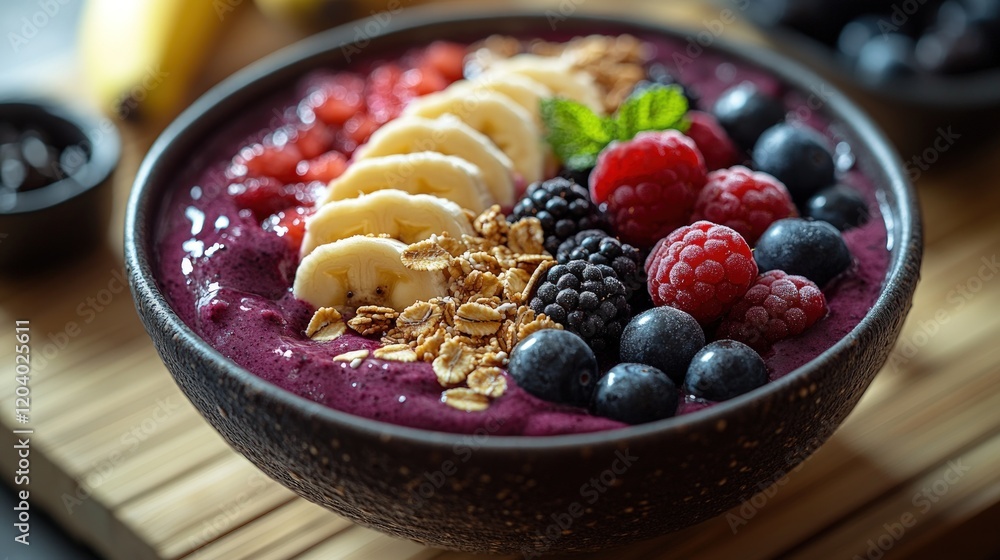 Acai bowl with berries, banana, and granola. Healthy breakfast Acai bowl with berries, banana, and granola. Healthy breakfast