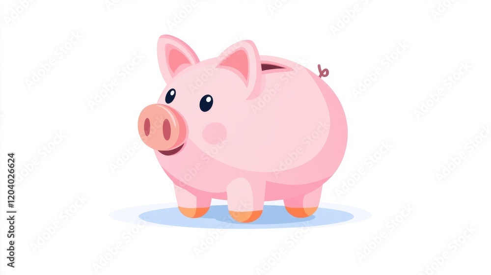 Smiling Piggy Bank: A cheerful pink piggy bank, with a cute smile and a slot for coins, stands ready to receive your savings. Smiling Piggy Bank: A cheerful pink piggy bank, with a cute smile and a slot for coins, stands ready to receive your savings.