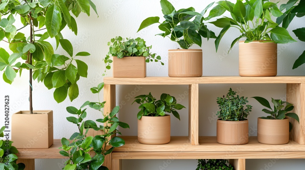 Serene Indoor Plants on Wooden Shelf Stylish Home Decor Green Living Room Serene Indoor Plants on Wooden Shelf Stylish Home Decor Green Living Room