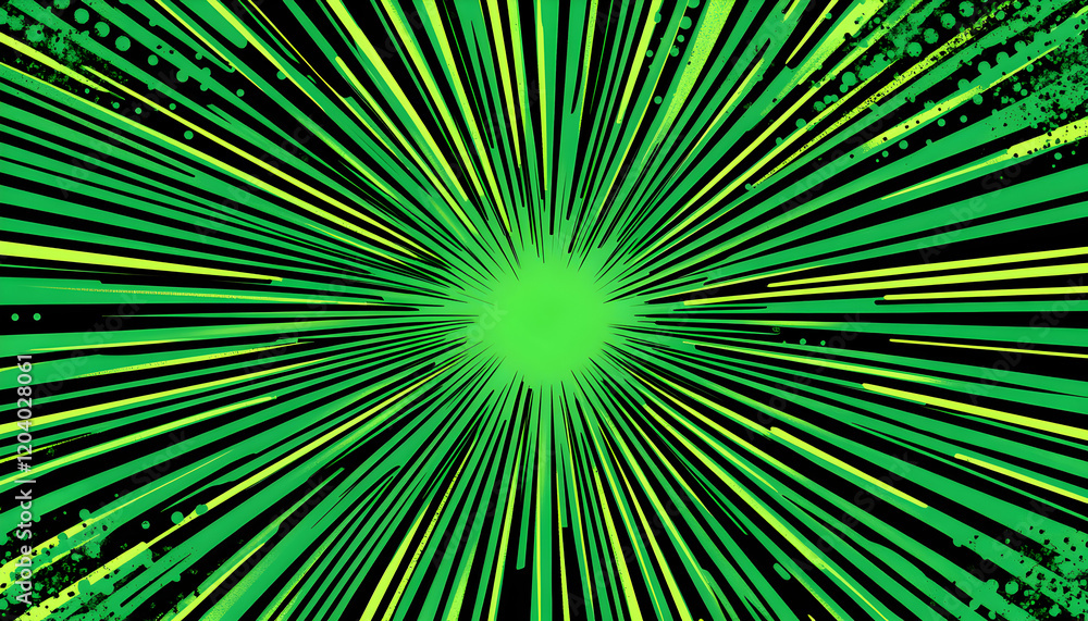 Abstract green and black radial burst background, comic book style, energy, speed, motion, dynamic, vibrant. Abstract green and black radial burst background, comic book style, energy, speed, motion, dynamic, vibrant.
