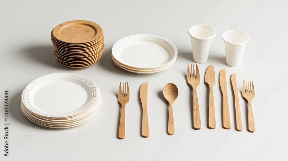 Eco Friendly Disposable Tableware Set Plates Cups Cutlery Sustainable Party Eco Friendly Disposable Tableware Set Plates Cups Cutlery Sustainable Party