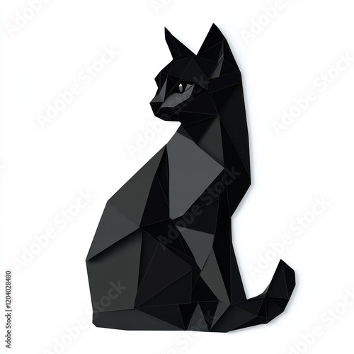 Geometric black cat silhouette, modern art, 3D illustration, wall decor photo