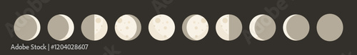 Moon phases icon set vector illustration. Lunar phases. Cycle from the full moon to new moon. Moon phases vector. Moon phase progress icon vector set.