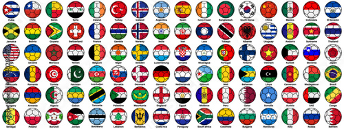set collections soccer balls national flags of the world. football countries icon symbol design vector illustration