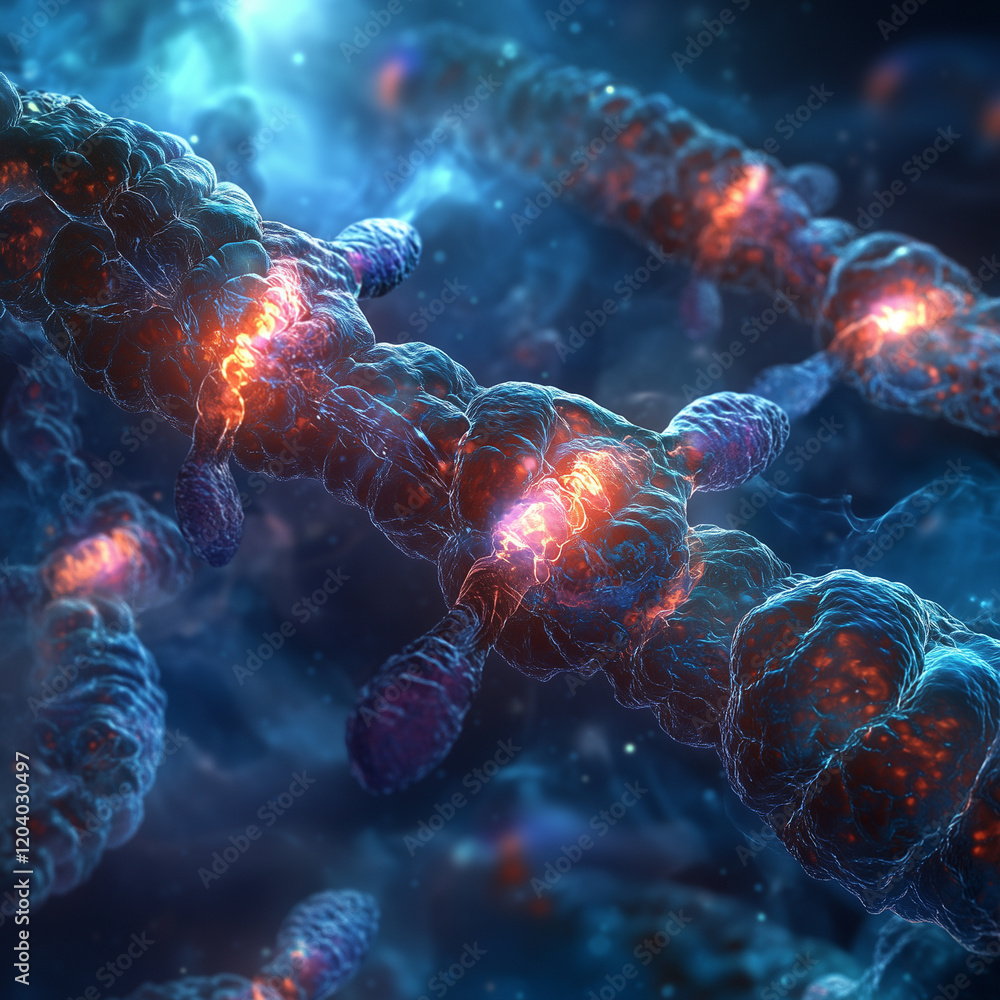 Obraz premium A close-up of cells dividing during mitosis