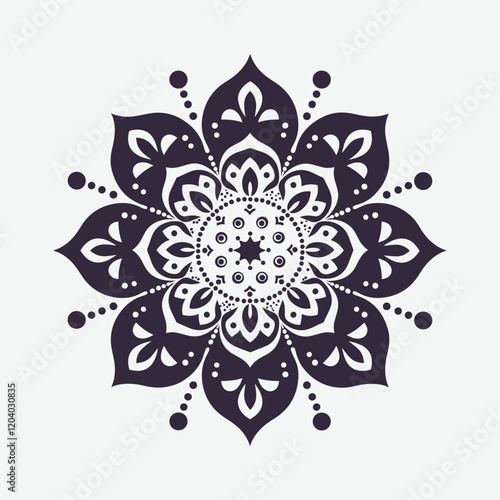 Intricate mandala design. Mandala pattern in the shape of an arabesque ornament. A symmetrical mandala design in rich navy blue against a stark white backdrop.