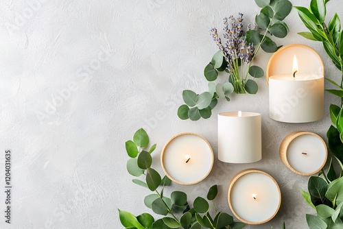 Serene Spa Atmosphere Candles Lavender Eucalyptus Aromatherapy Wellness