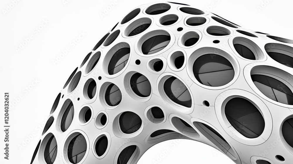 Abstract Curved Structure with Circular Openings in Modern Design Abstract Curved Structure with Circular Openings in Modern Design