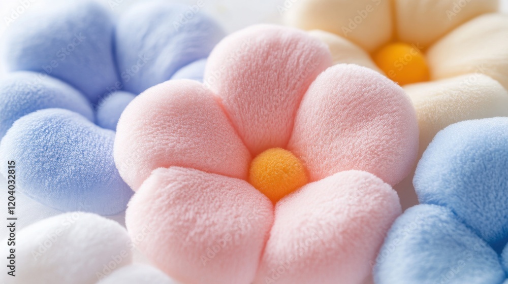 Plush Four O'Clock flowers in pastel colors, cute floral wallpaper, cotton fabric texture, delicate aesthetic effect Plush Four O'Clock flowers in pastel colors, cute floral wallpaper, cotton fabric texture, delicate aesthetic effect