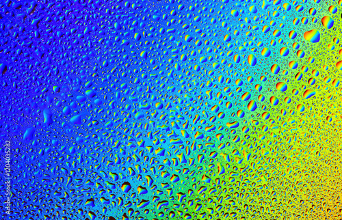 Obraz na płótnie Vibrant droplets of water create a colorful abstract masterpiece on glass surface w salonie
