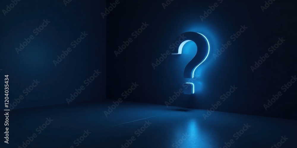 Illuminated Question Mark in a Dark Room, Seeking Answers and Solutions Illuminated Question Mark in a Dark Room, Seeking Answers and Solutions