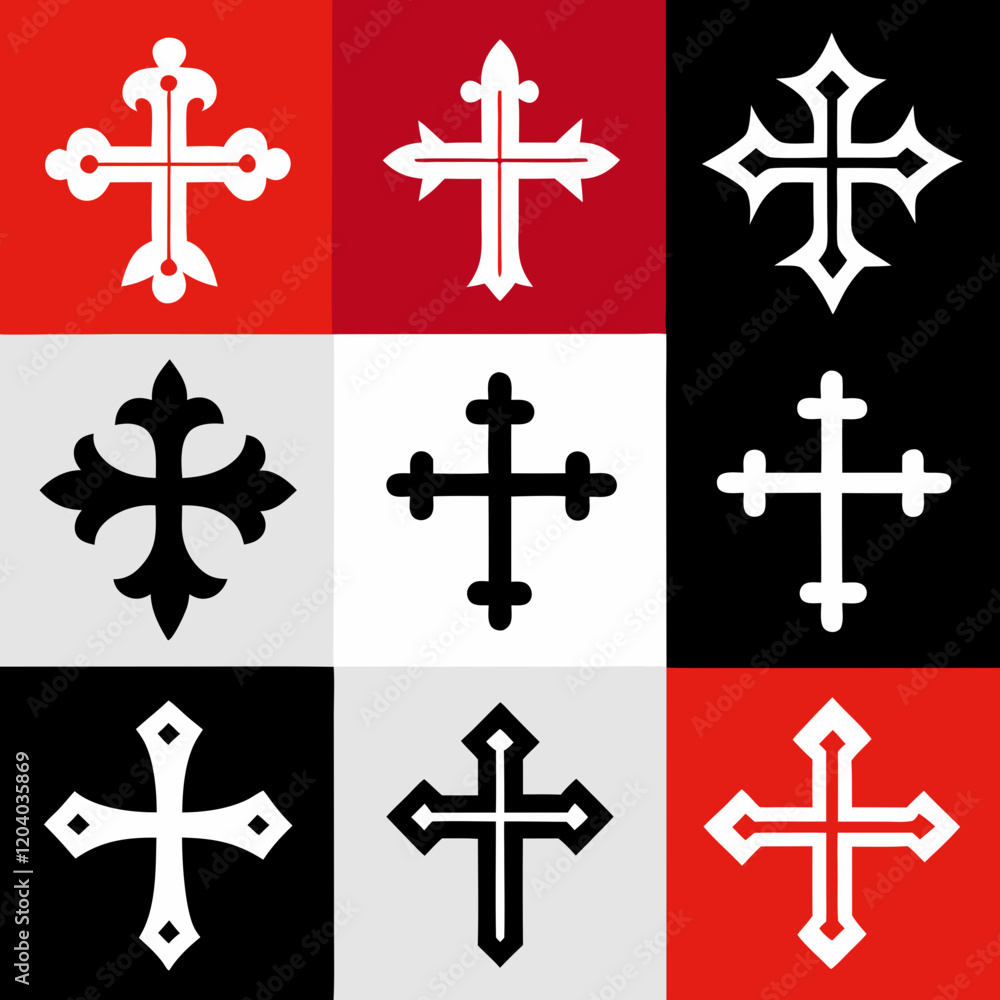 Obraz premium Different Christian Cross Designs Vector Illustration