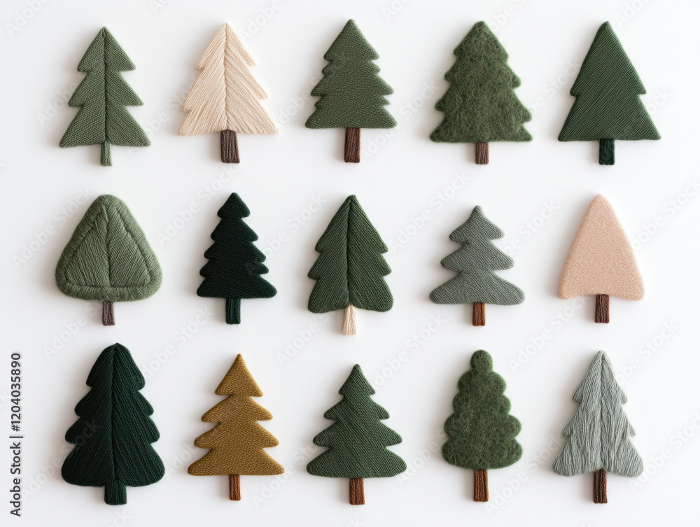 Fototapeta premium Fabric Trees Embroidery: Creative Textile Art Featuring Various Tree Designs