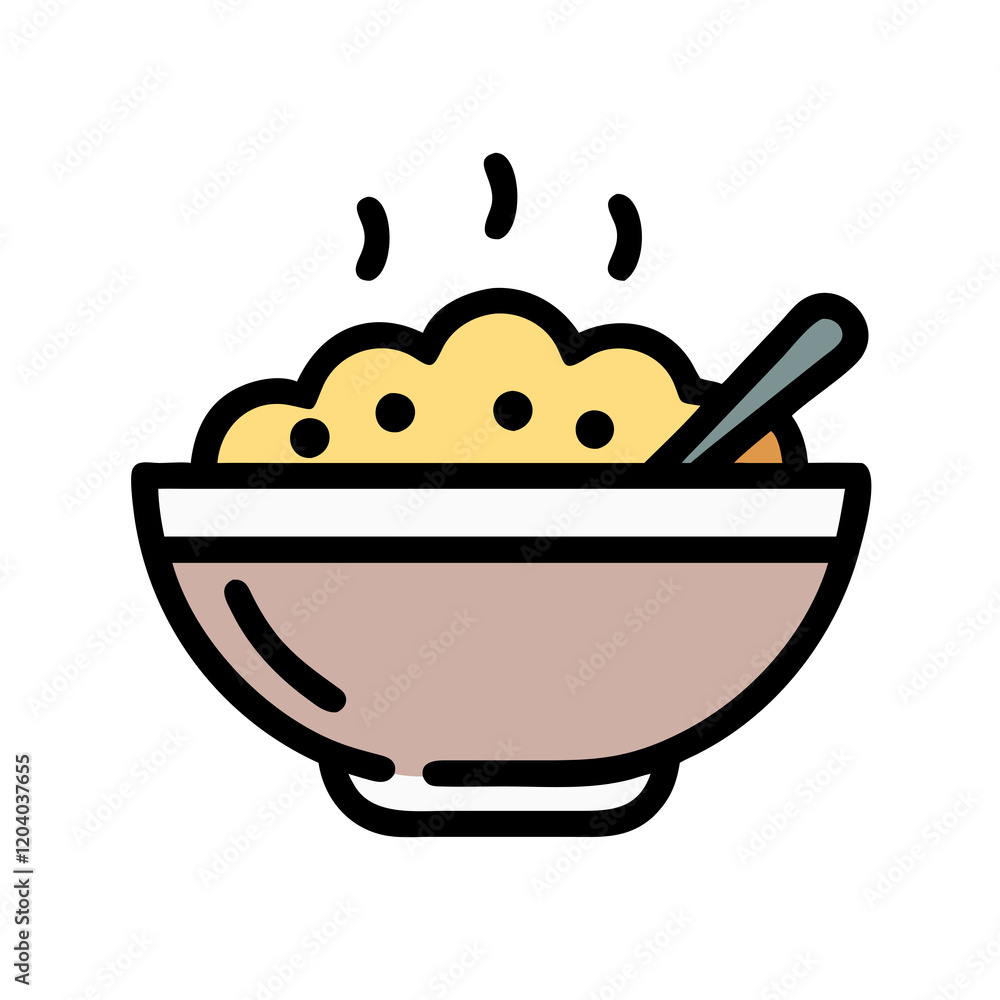 A bowl of oatmeal icon, symbolizing Grains and Cereals, isolated vector illustration