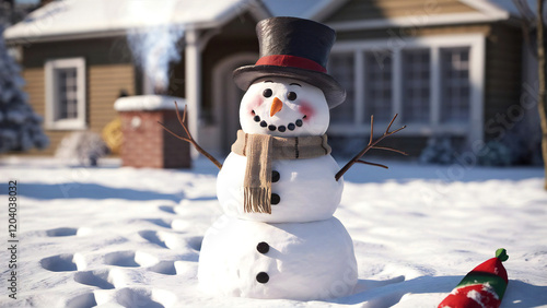 Snowman in Winter Sceneray photo