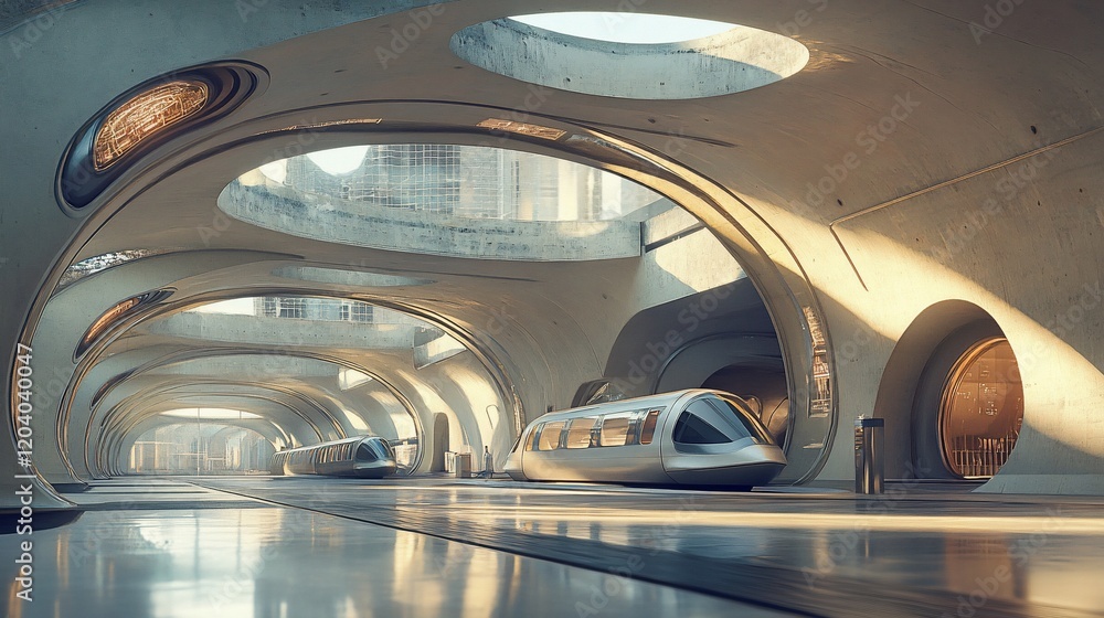 Fototapeta premium Futuristic train station platform, urban transit
