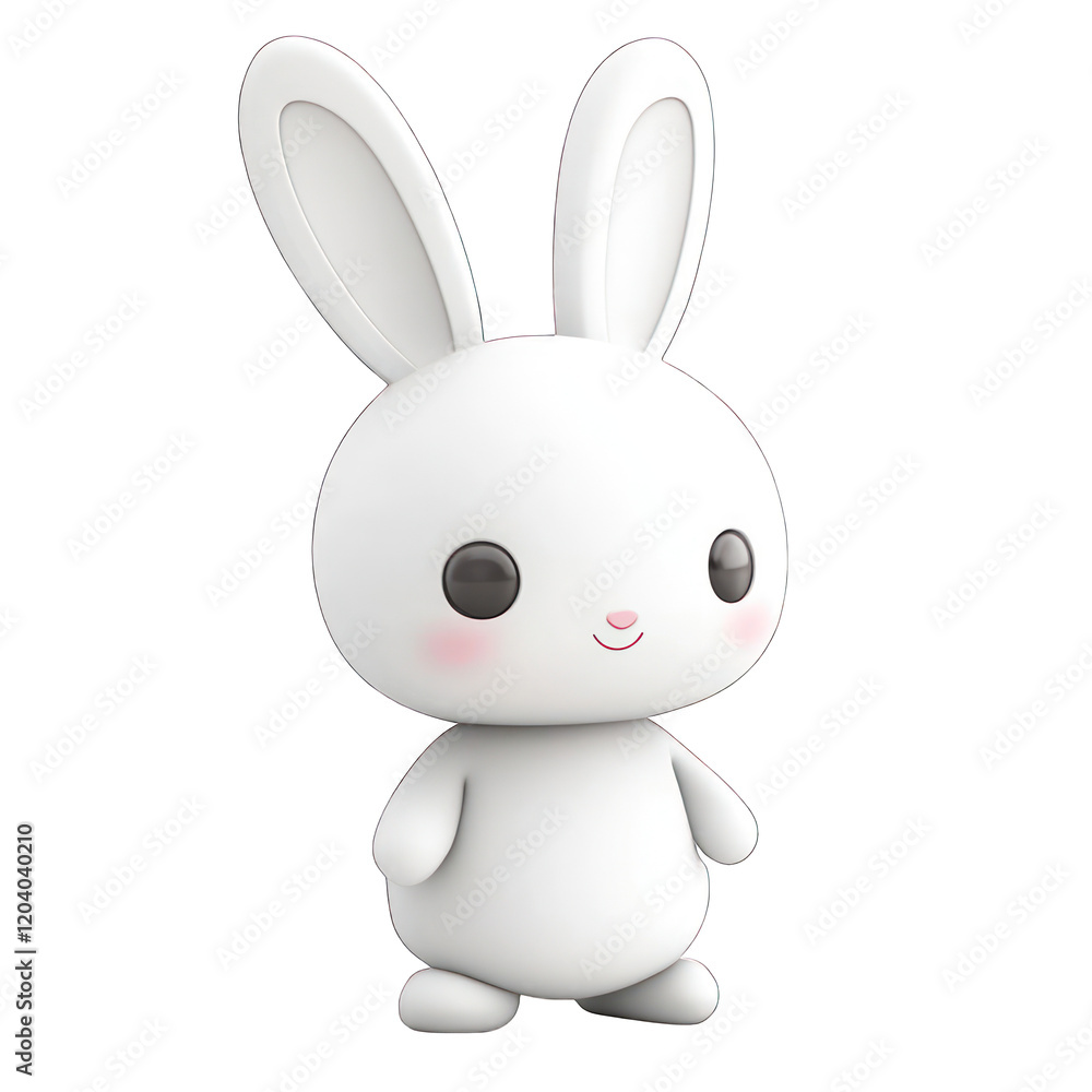 Obraz premium White Cute 3D chibi bunny isolated on transparent background