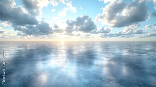 Calm Ocean Surface with Cloudy Sky 3D Illustration
