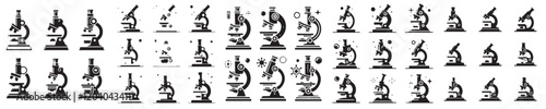 set of microscope silhouette vector icons