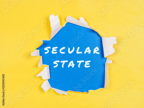 secular state inscription on colored paper background photo