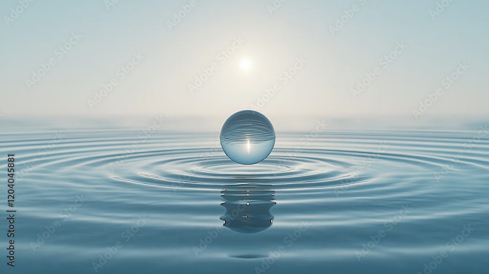Close-up shot of a water droplet splashing into a calm body of water Close-up shot of a water droplet splashing into a calm body of water