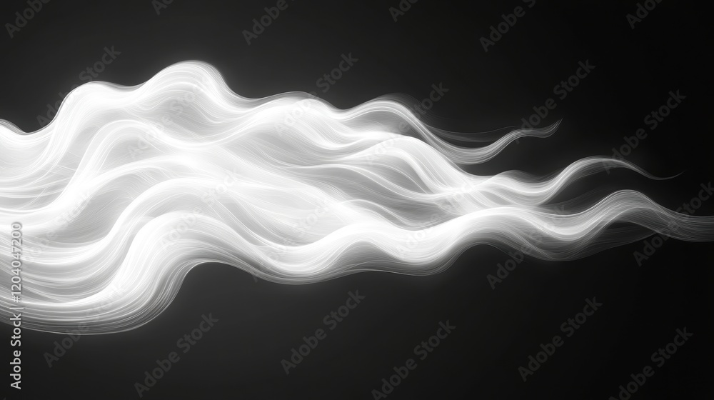 Ethereal White Waves Flowing Across a Dark Background Ethereal White Waves Flowing Across a Dark Background