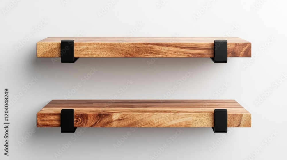 Modern Wooden Shelves with Black Brackets Against a Minimalist White Wall for Stylish Home Organization Modern Wooden Shelves with Black Brackets Against a Minimalist White Wall for Stylish Home Organization