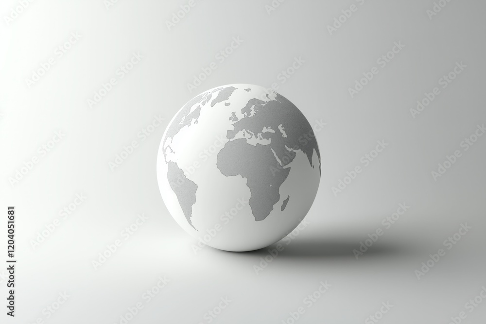 Modern globe featuring a simple white surface with a detailed map, showcasing continents in a minimalist style for contemporary decor Modern globe featuring a simple white surface with a detailed map, showcasing continents in a minimalist style for contemporary decor