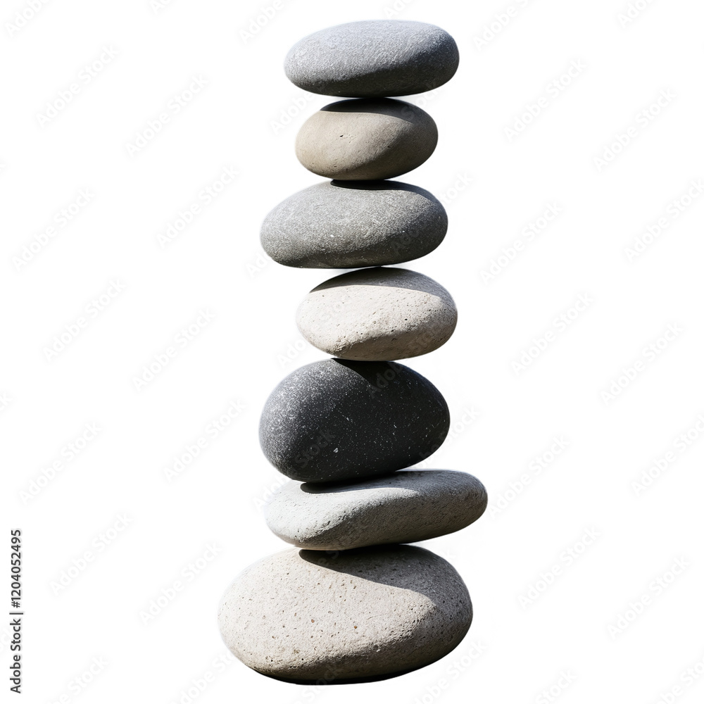 Zen Stones Balanced Pile isolated on transparent background