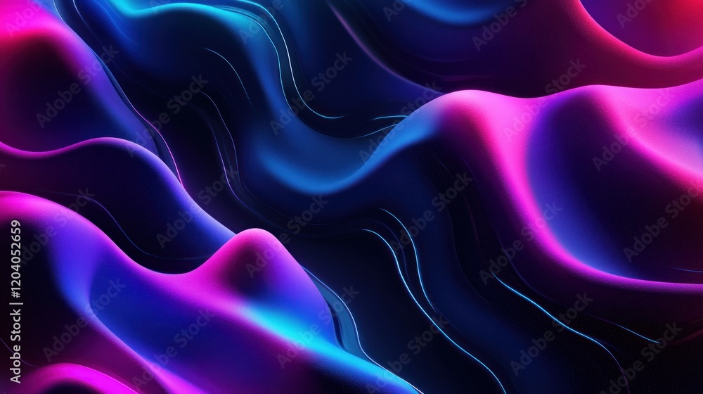 Fototapeta premium Abstract flowing smooth gradient background of blue and pink curved shapes with glowing lines