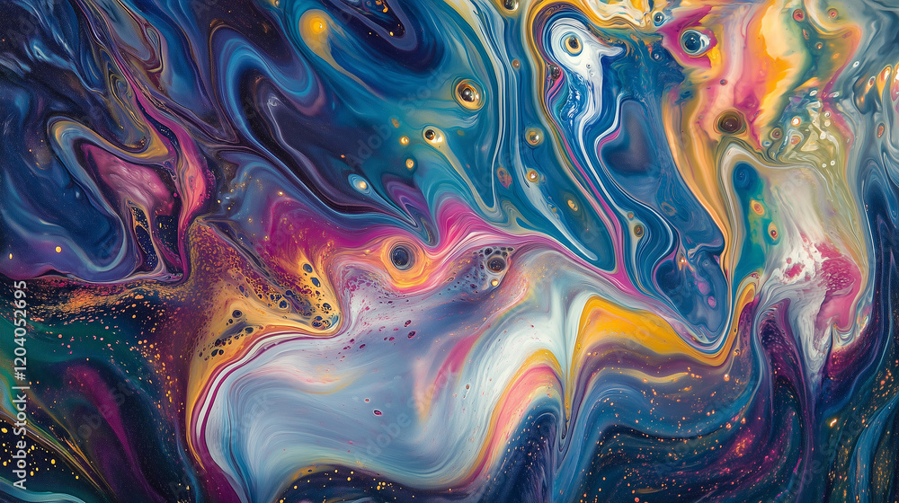Abstract painting with swirls of vibrant blues, purples, and yellows, creating a mesmerizing cosmic and fluid art effect filled with energy and motion Abstract painting with swirls of vibrant blues, purples, and yellows, creating a mesmerizing cosmic and fluid art effect filled with energy and motion