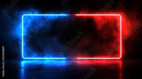 Abstract neon frame with blue and red smoke.