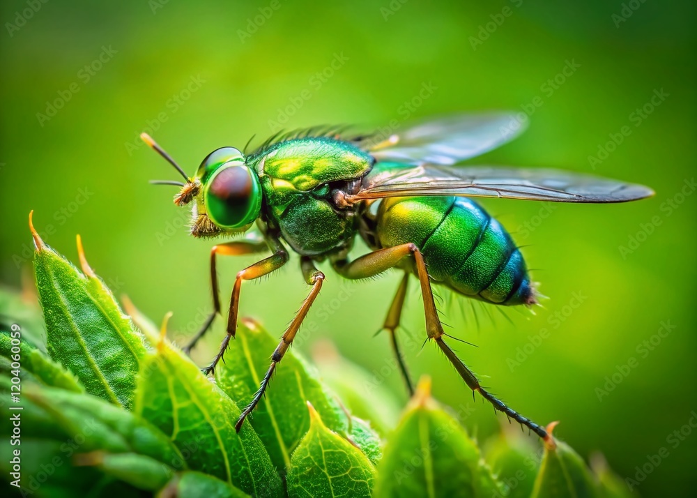 Tiny Green Insect in Flight, Nature Close-Up, Rule of Thirds Composition Tiny Green Insect in Flight, Nature Close-Up, Rule of Thirds Composition
