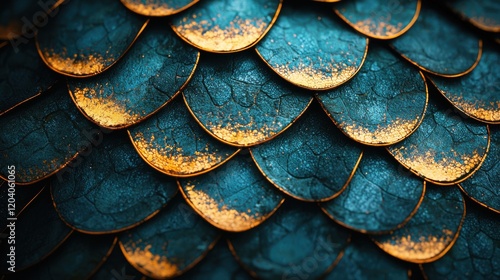 Luxurious decorative dragon scales with bright lighting textures and details elegant design close-up view photo