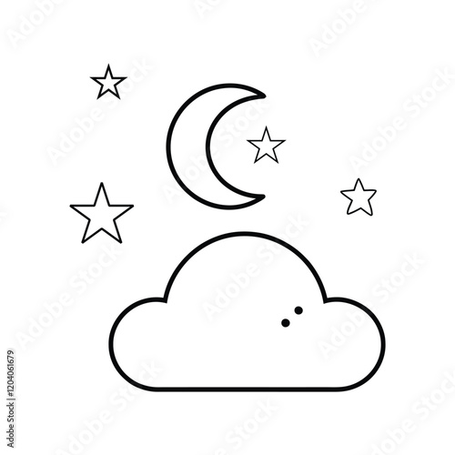 Moon and cloud simple line icon, vector, outline, silhouette, illustration, isolated on white background