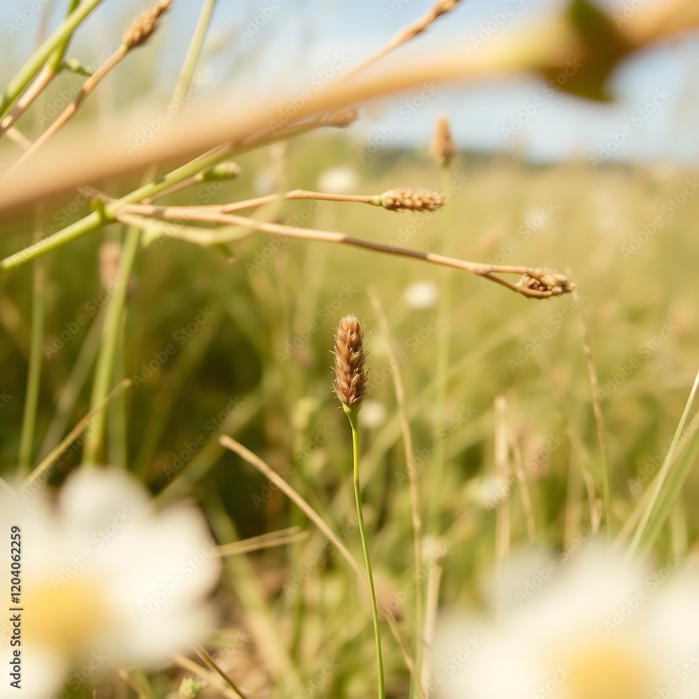 Close-up of wildflowers and grasses in a sunny field. Close-up of wildflowers and grasses in a sunny field.