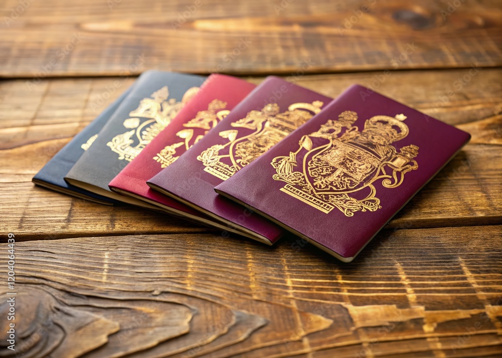UK Passports on Wooden Background with Copy Space - Travel Document Photography UK Passports on Wooden Background with Copy Space - Travel Document Photography
