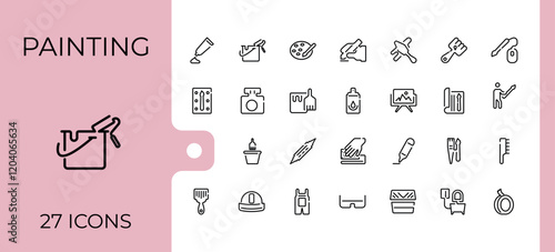 Brushes And Painting linear icon collection. Related to artist, repair, graphic, roller, painting, paintbrush and more. Simple icon designs. Editable vector stroke. photo